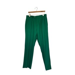 NEW Concitor Dress Pants Trousers Flat Front Slack Solid Green Mens Size 34